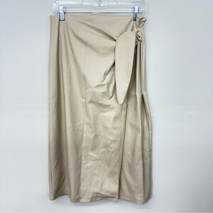 Steve Madden Faux Leather Beige Wrap Midi Skirt with Side Tie H21
